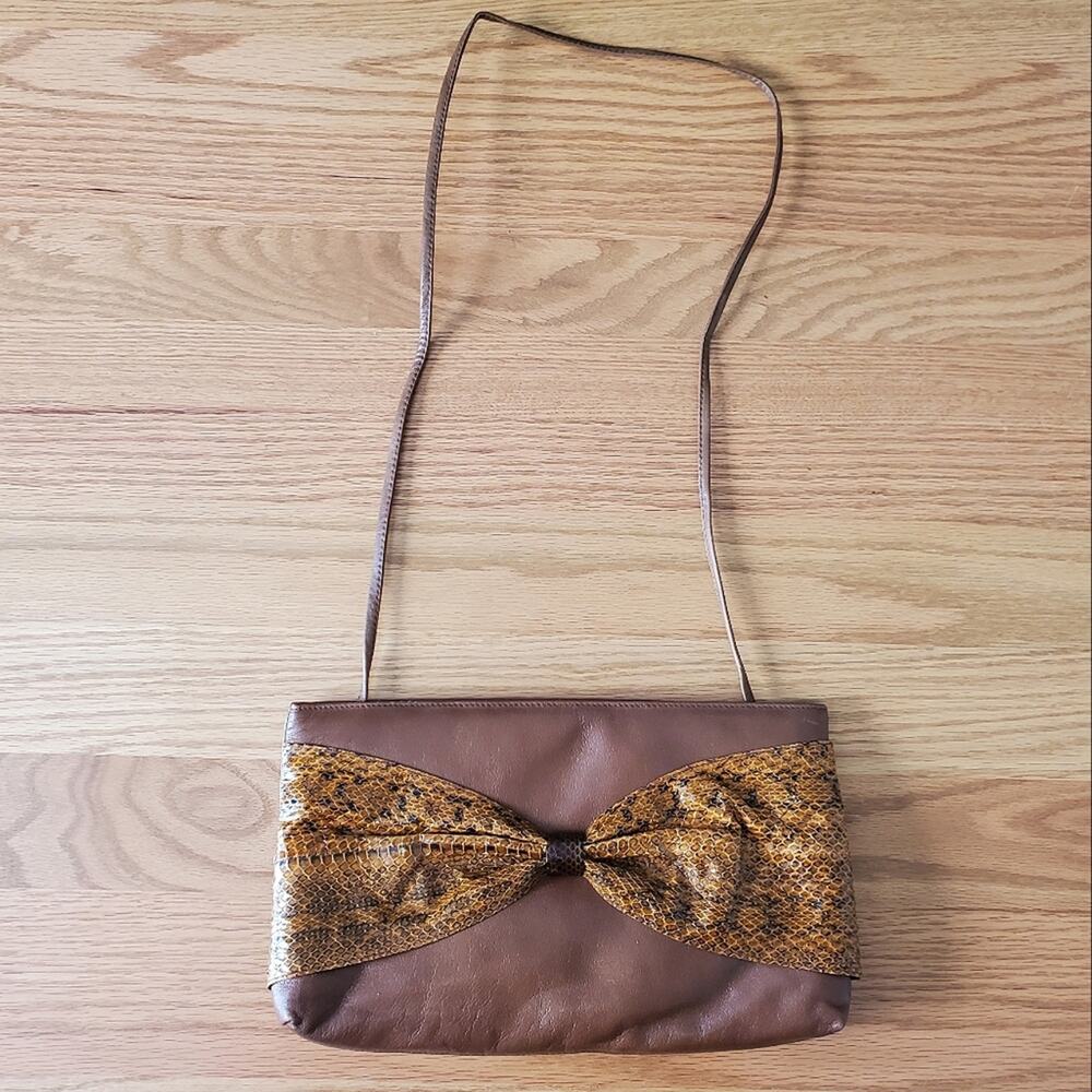 Vintage Joseph Horne Leather Snakeskin Shoulder Bag Clutch Brown